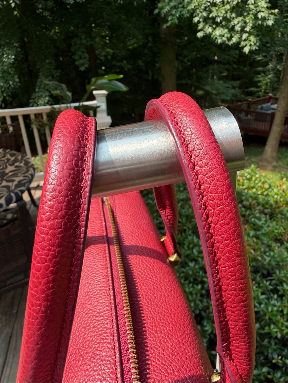 MCM Red Leather Satchel Bag